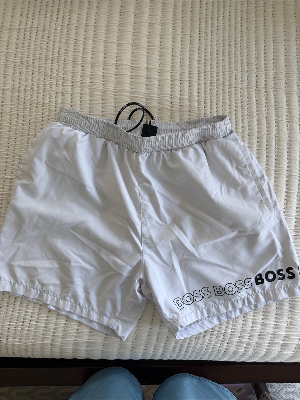 BOSS White Men's swim trunks with Logo Trim size L